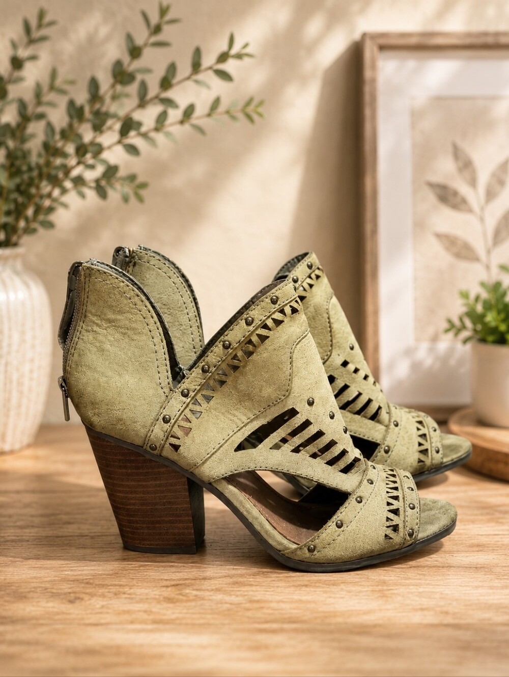 Size 7 Maurices Tan Cutout Heeled Sandals
